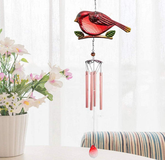 Unique Cardinal Wind Chimes with Crystal Beads – Soothing Sound & Decorative Gift for Mom, Wife, Daughter, Perfect for Gardens, Patios & Occasions