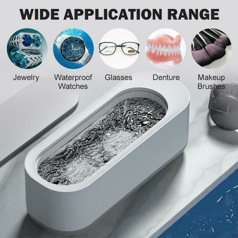 Ultrasonic Cleaner for Jewelry & Glasses – Battery Powered, Quick 5-Minute Clean for Glass & Jewelry, White Plastic Cleaner, Portable & Efficient
