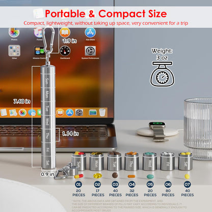 7 Day Travel Pill Organizer Weekly Metal Case Portable Box Container Waterproof