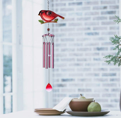 Unique Cardinal Wind Chimes with Crystal Beads – Soothing Sound & Decorative Gift for Mom, Wife, Daughter, Perfect for Gardens, Patios & Occasions