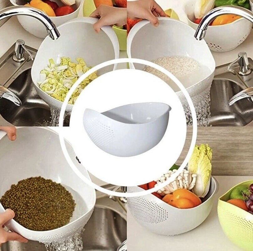Multi Use Rice Washing Vegetable Fruit Strainer White Bowl Rice Washer