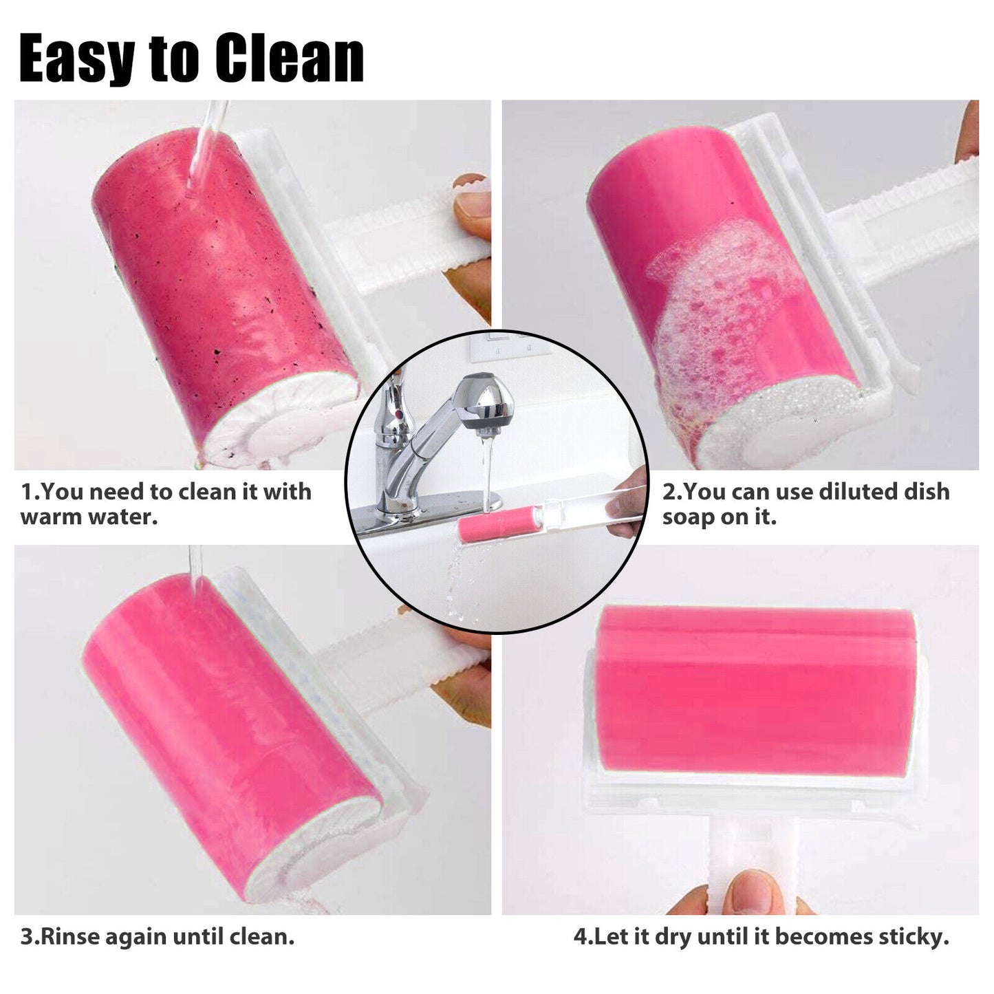 2 Pcs Sticky Lint Roller Washable Reusable Clothes Pet Hair Remover Dust Cleaner