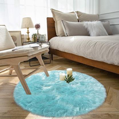 Faux Fur Sheepskin Fluffy Area Rugs round Shaggy Carpet for Bedroom Living Room