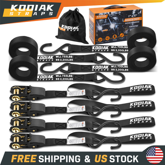4 Pack 1"X 17' Ratchet Tie down Straps Kit 2200Lbs Heavy Duty for Cargo, Black