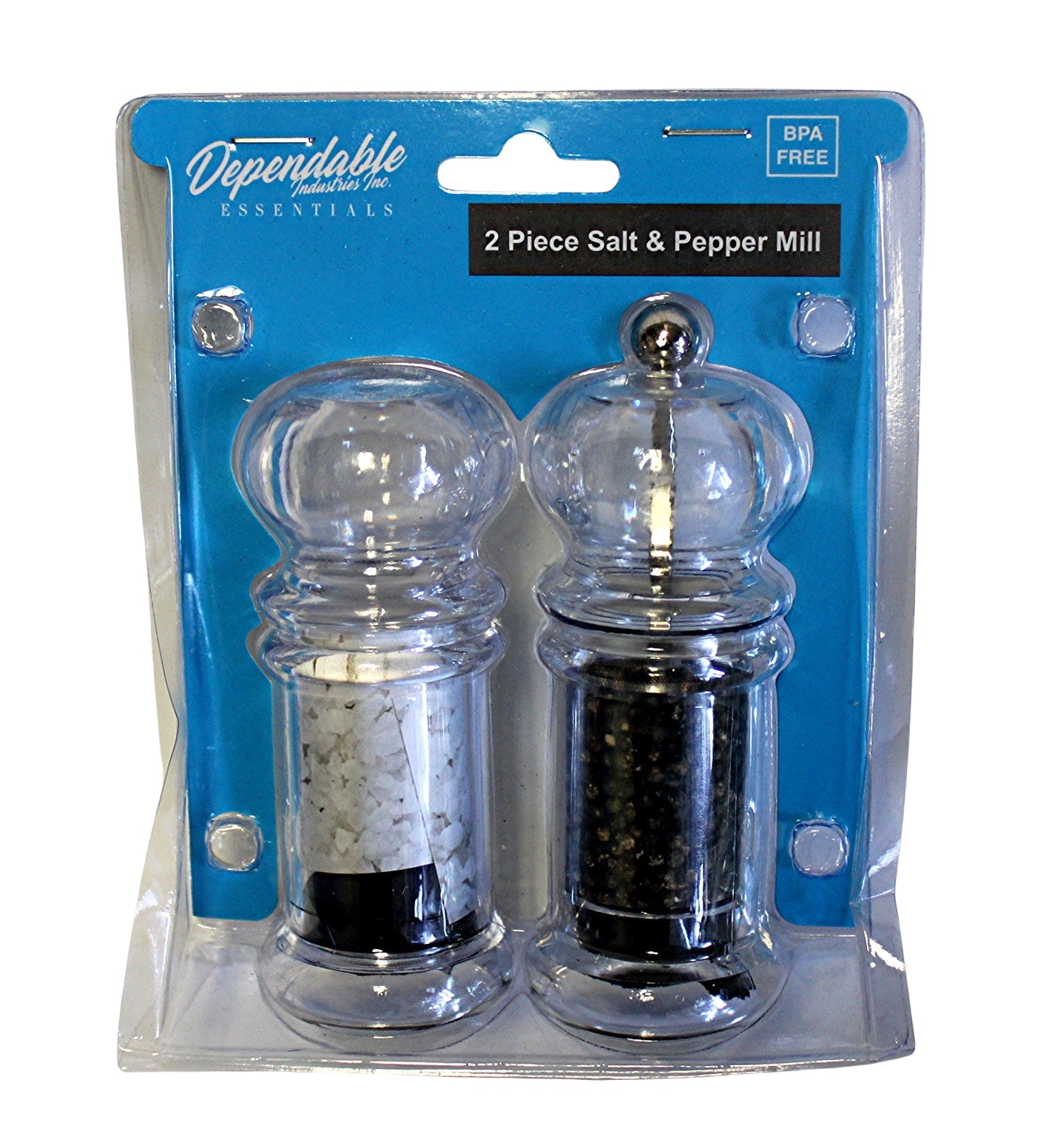Salt Shaker & Pepper Mill Set Promotional Priced Acrylic Clear Plastic