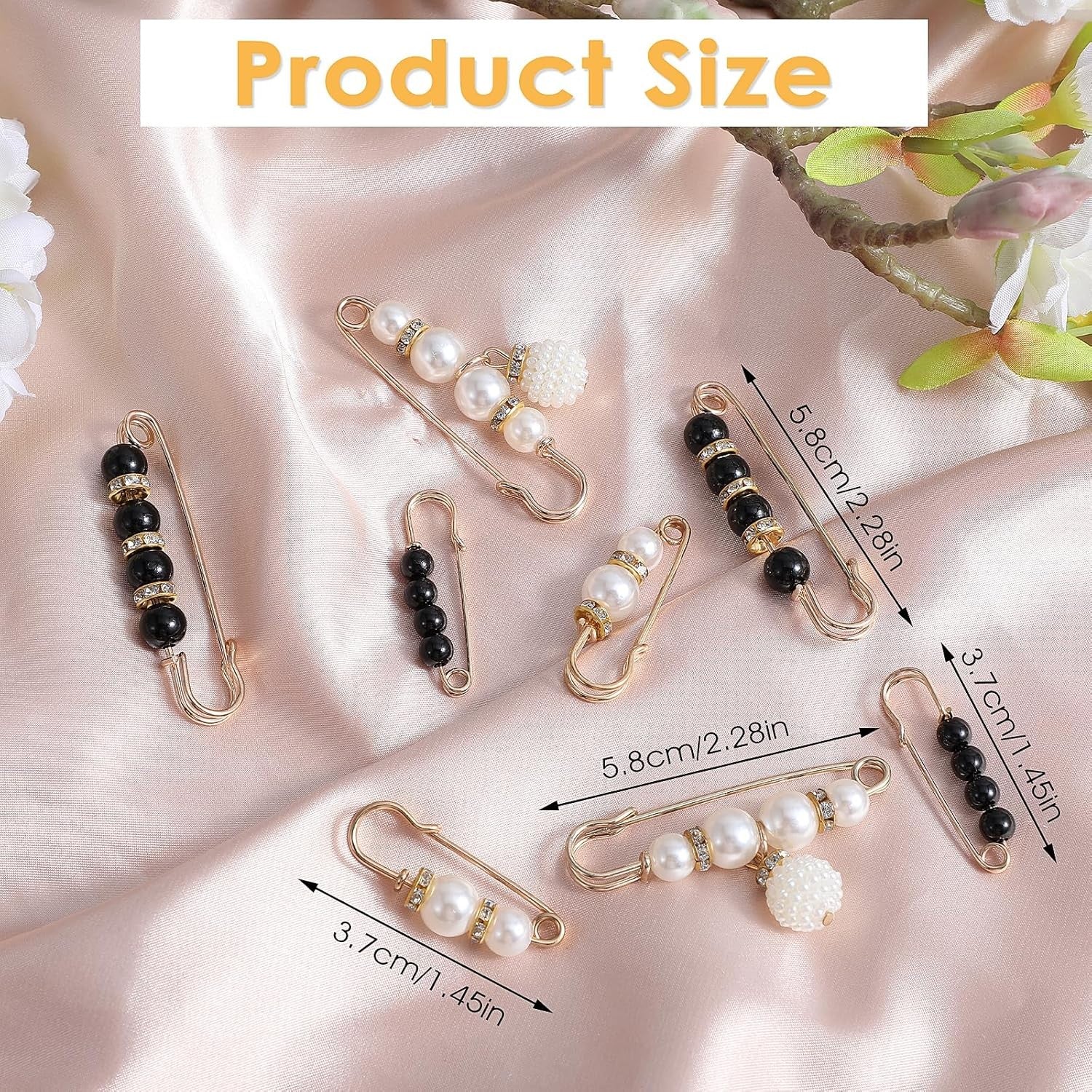 8PCS Pearl Brooch Pins, Decorative Safety Pins for Clothes, Faux Pearl Brooches