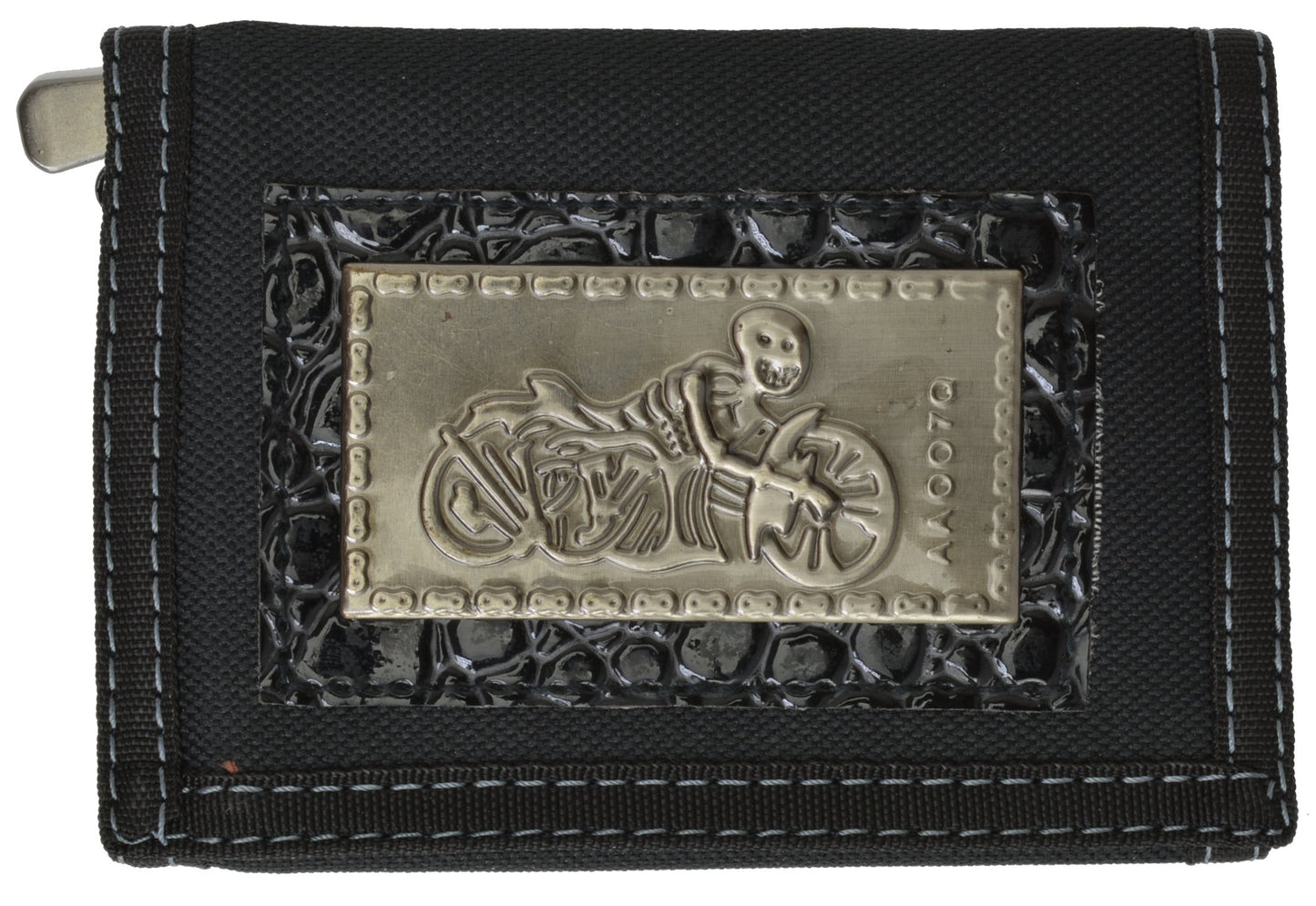Men'S Tri-Fold Black Chain Wallet Motorcycle Rider Trucker Biker Wallet New