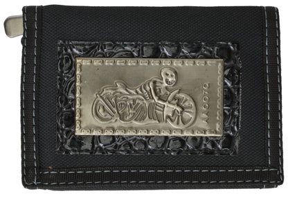 Men'S Tri-Fold Black Chain Wallet Motorcycle Rider Trucker Biker Wallet New