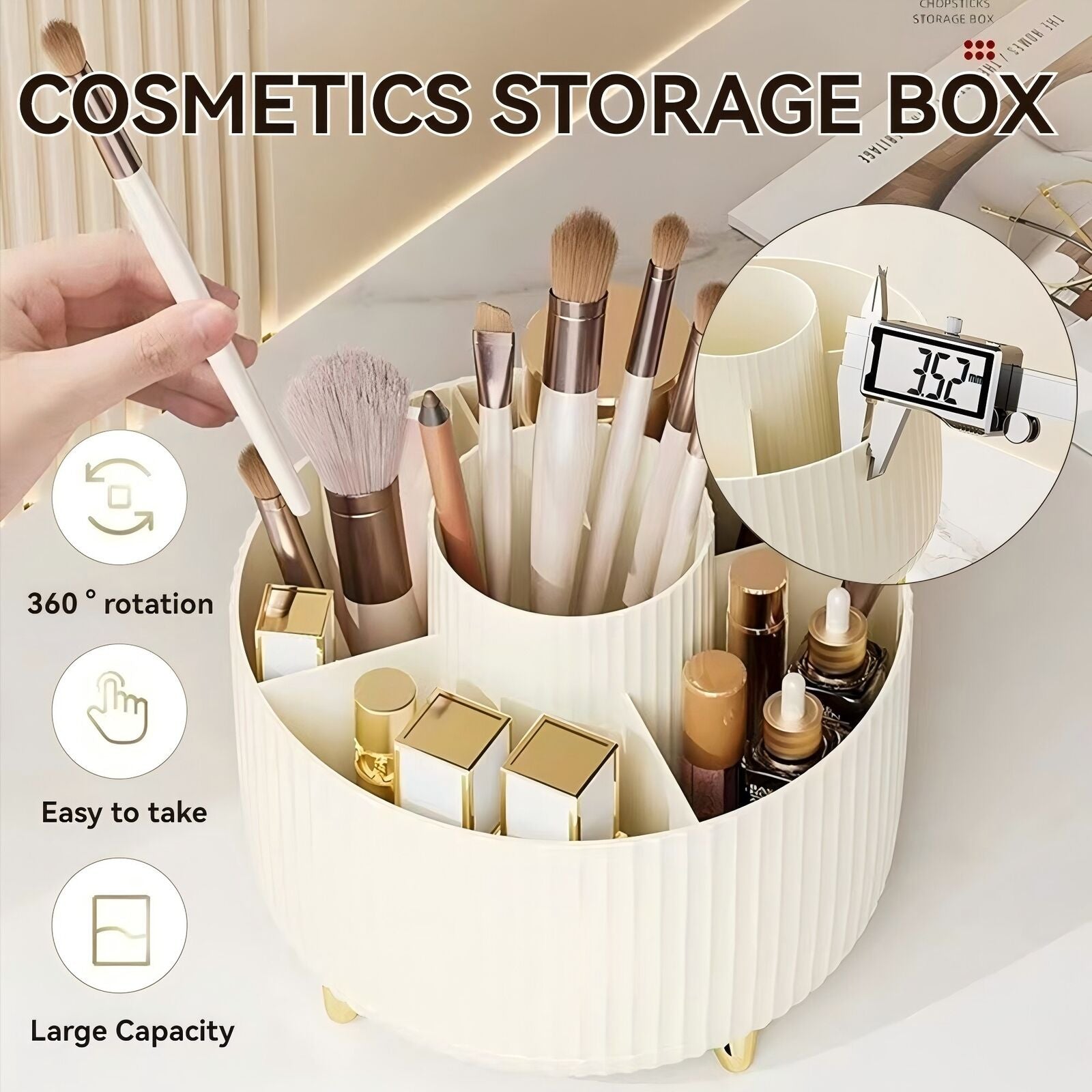 Large Capacity Makeup Brush Holder 5 Slot 360° Rotate Makeup Brush Holder Organizer Cup for Cosmetics Vanity Desktop