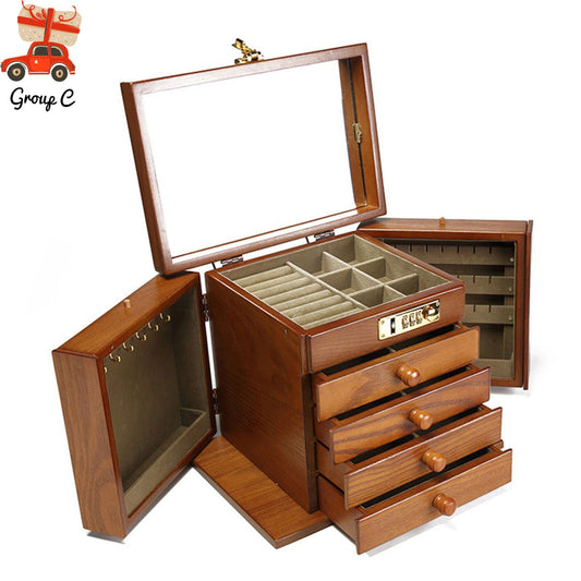 5-Layer Jewelry Organizer, Vintage Wooden Storage Box – Large Jewelry Case with 4 Drawers for Rings, Necklaces & Accessories, Elegant & Stylish!