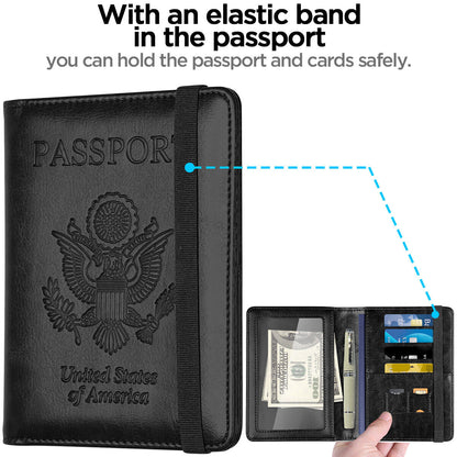 RFID Blocking Leather Passport Holder – Slim Wallet Cover with Card Slots for Men & Women | Airport Must-Have Organizer Travel Essentials