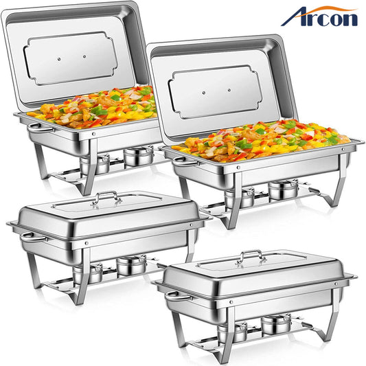 Chafing Dish Buffet Set, 4-Pack 13.7QT Stainless Steel Chafer – Elegant Food Warmer for Catering, Parties & Events, Durable & Easy to Use!