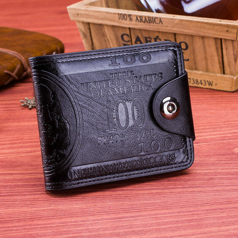 Men'S US 100 Dollar Bill Leather Wallets Bifold Photo Card Holder Handbag Clutch