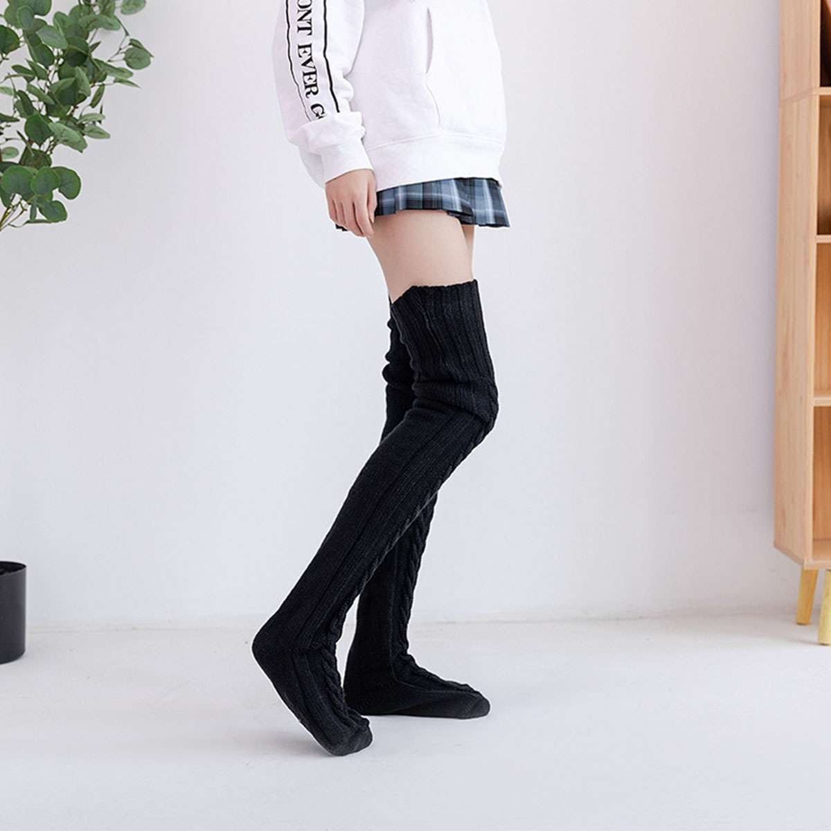Women Warm Winter Knitted Socks over Knee Long Thigh High Boot Soft Stockings