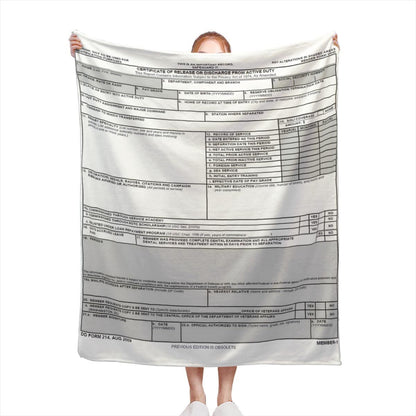 DD Form 214 Throw Blanket - Cozy, Funny Retirement Gift for Veterans & Old Men | Soft Flannel Blanket for Dads, Men & Women | Americana Living Room