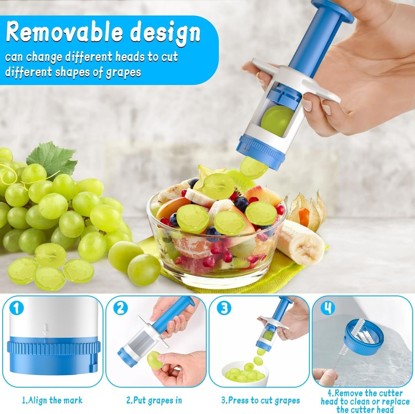 Grape Cutter, Fruit Slicer and Veggie Divider with Stainless Steel Blades