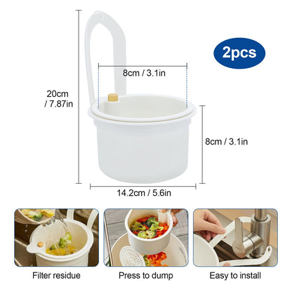 2 PCS Kitchen Sink Strainer Basket Hanging Automatic Dumping Residue Collector