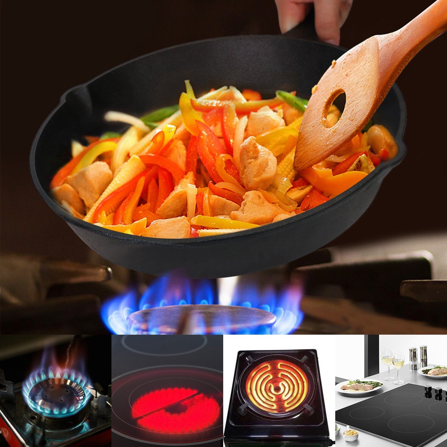 3PCS Cast Iron Skillet Set 6" 8" 10" Heavy Duty Pre-Seasoned Frying Pan Cookware