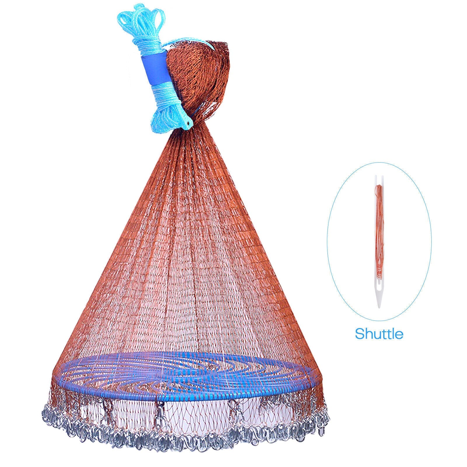 Easy Throw Fishing Cast Net, Durable Nylon Mesh with Aluminum Ring & Zinc Sinkers, Long Rope for Bait & Fish Catching Success!