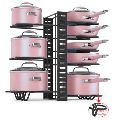 Adjustable 8 Tier Pots and Pans Organizer Rack Pots Holder for Kitchen Cabinet