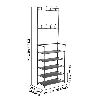 storage unit, Entryway Coat Rack with Shoe Storage – 3-in-1 Freestanding Organizer with Hooks & 5-Tier Shelves, Space-Saving Hall Tree for Hats