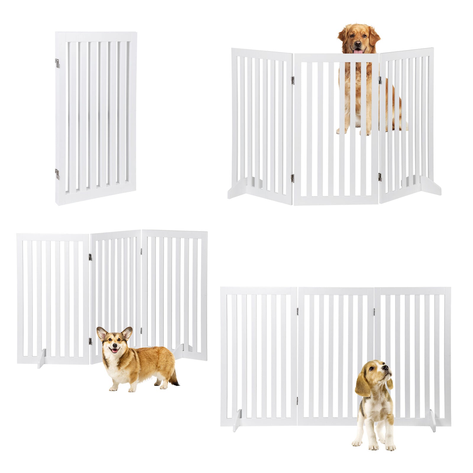 36''H Foldable Dog Gate with 3 Panels – Expandable Freestanding Pet Barrier for Doorways, Stairs, & More, Durable MDF, No Assembly, Anti-Slip Design