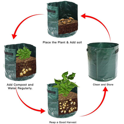 Potato Grow Bags 3-Pack - Waterproof, Reusable Plant Pots with Harvest Window & Handles for Easy Moving - Ideal for Vegetables, Fruits & Flowers