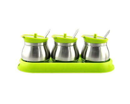 Seasoning Box with Lid, Spice Box Stainless Steel Glass Seasoning Jar Creative