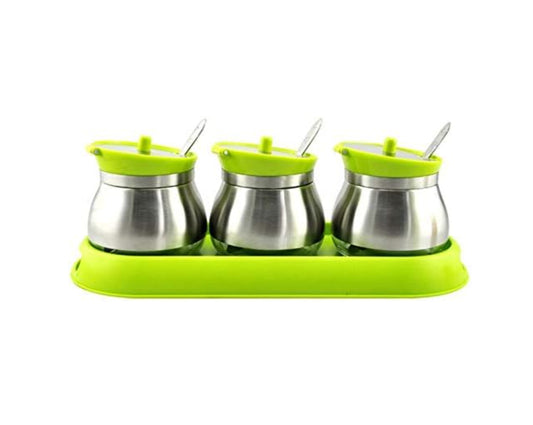 Seasoning Box with Lid, Spice Box Stainless Steel Glass Seasoning Jar Creative