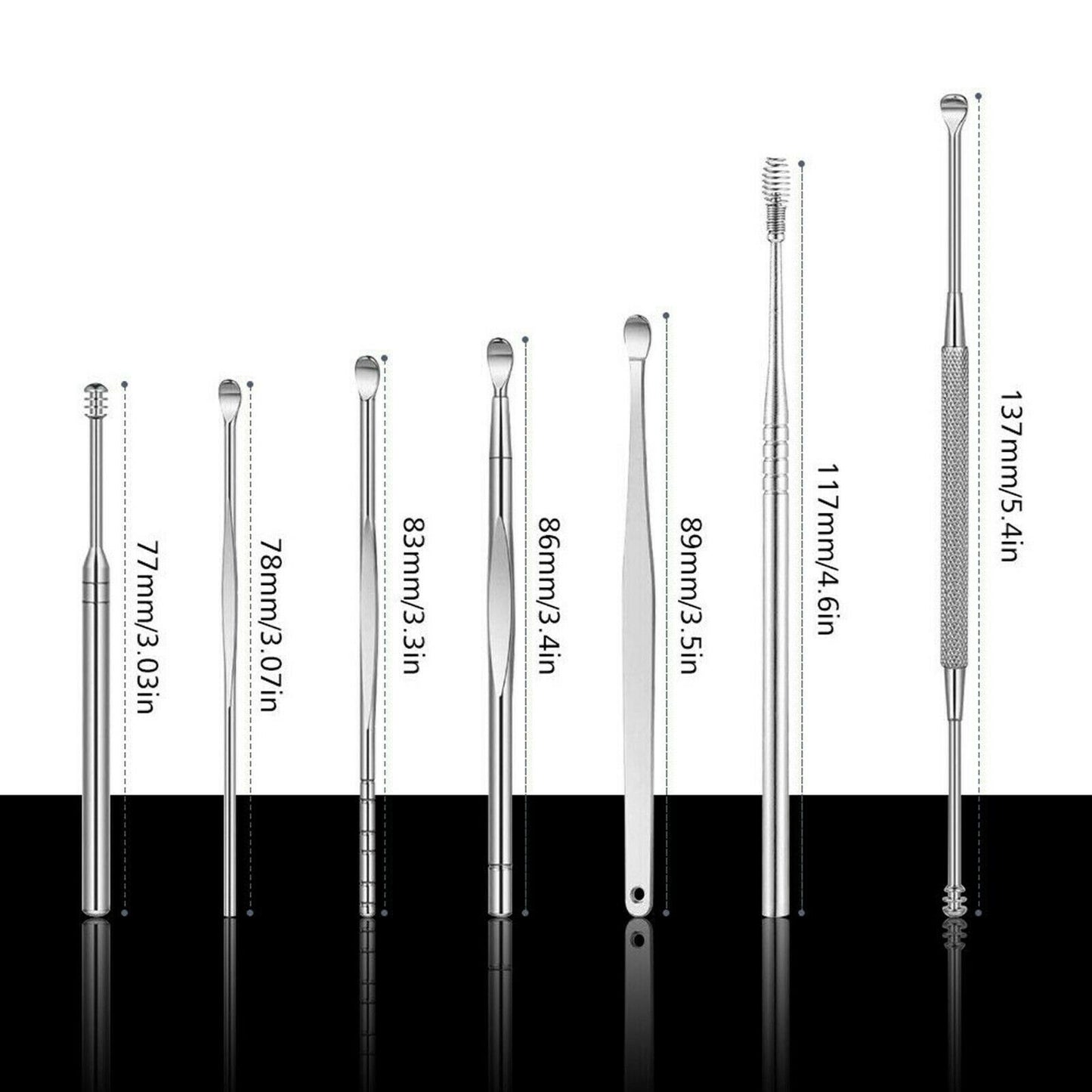 Ear Wax Remover Set 7Pcs Ear Cleaning Kit with Spiral Tool & Spoon | Safe & Reusable Ear Pick Curette for Deep Clean