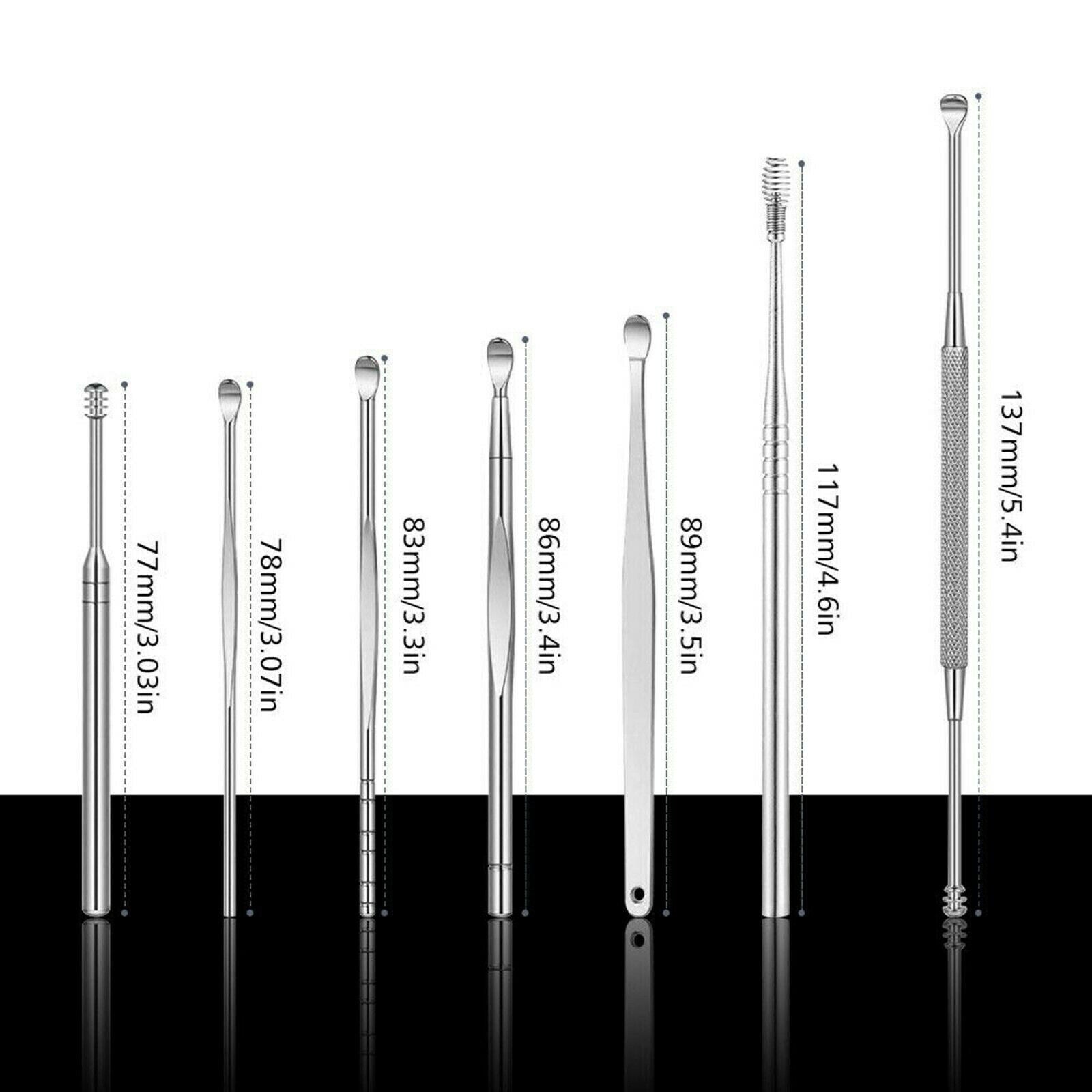 Ear Wax Remover Set 7Pcs Ear Cleaning Kit with Spiral Tool & Spoon | Safe & Reusable Ear Pick Curette for Deep Clean