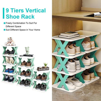 9-Tier Space-Saving Shoe Rack Organizer - Narrow Adjustable DIY Shoe Shelf for Entryway, Closet, or Bedroom, Easy Tool-Free Assembly, Modern Design