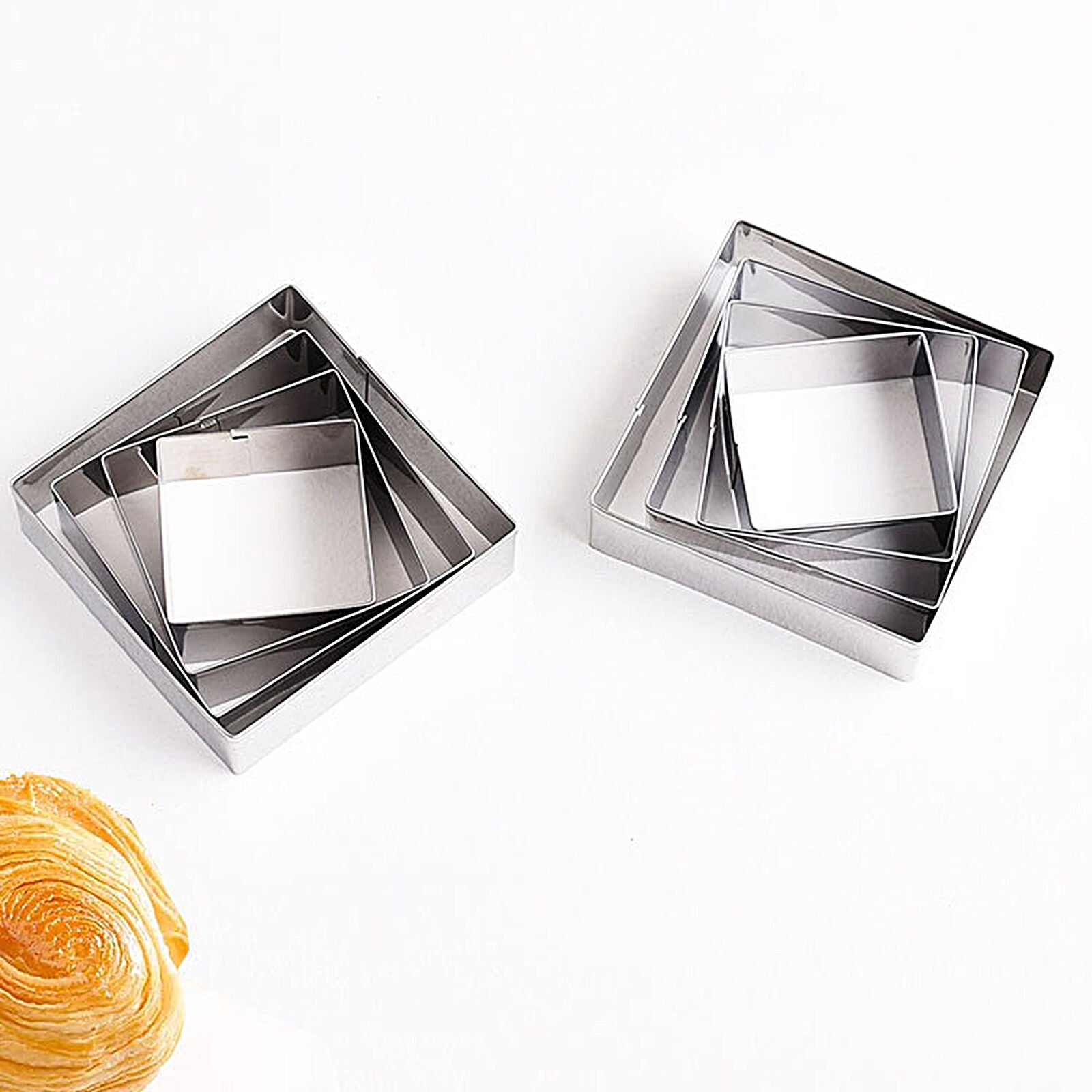 5PCS Square Shaped Cake Rings Stainless Steel Pastry Biscuit Cutting Mold Bakin