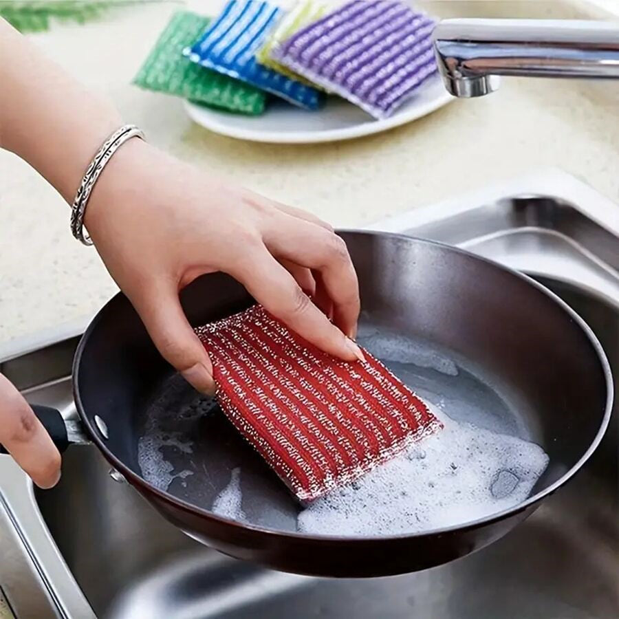 Kitchen Cleaning Sponges, 4-Piece Reusable Steel Scrub – Heavy-Duty Multiuse Scrubbers for Dishes, Pots & Pans, Tough on Grease & Grime!