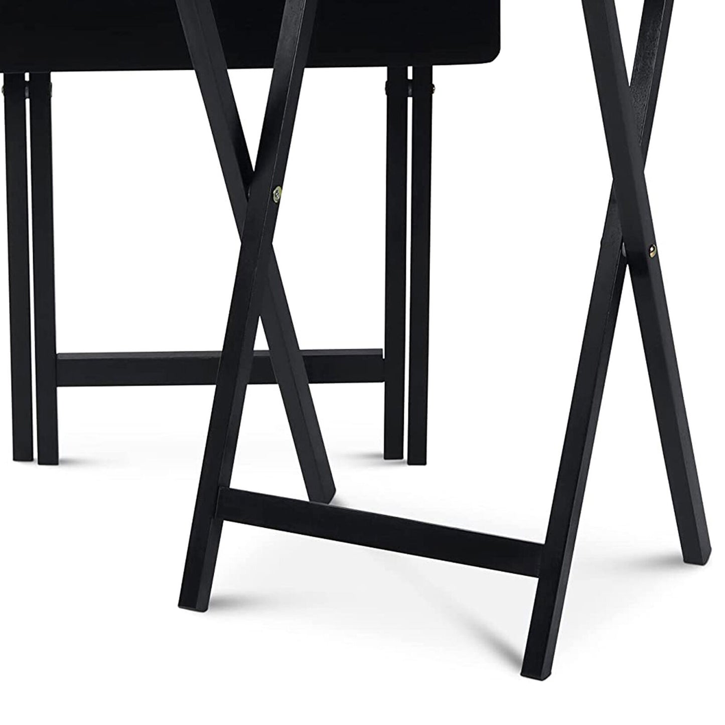 PJ Wood Folding TV Tray Tables with Compact Storage Rack, Black, 2 Piece Set