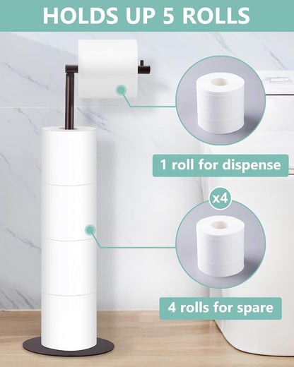 Toilet Paper Holder Stand - Space-Saving Freestanding Storage for 5-7 Rolls, No Drilling, Anti-Slip Base, Fits Jumbo & Mega Rolls, Easy Install 