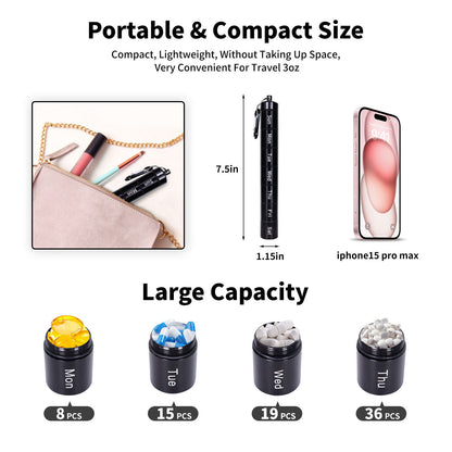 7 Day Weekly Pill Organizer Box – Large Capacity, Durable Medical Aluminum, Waterproof & Moisture-Proof, Travel-Friendly with Easy-to-Read Laser Label