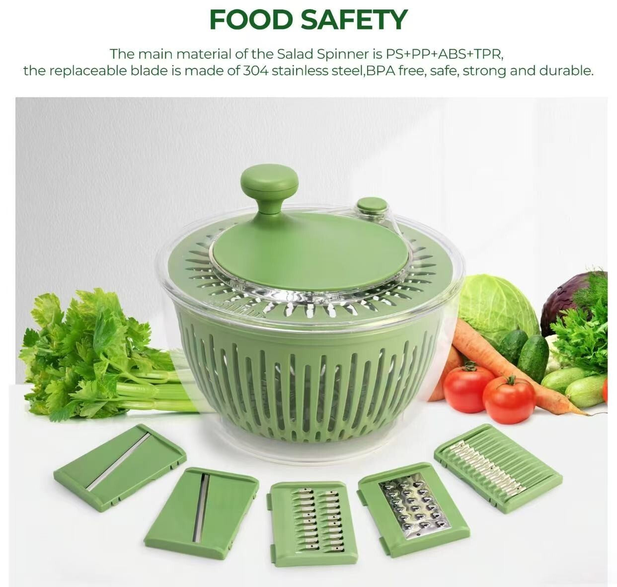 SUSTEAS 5 in 1 Large Salad Spinner Dehydrator with Vegetable Chopper, Drainer Ut