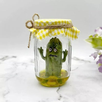 Handmade Emotional Support Grumpy Pickle in a Jar Sculpture, Handmade Cute Emotional Support