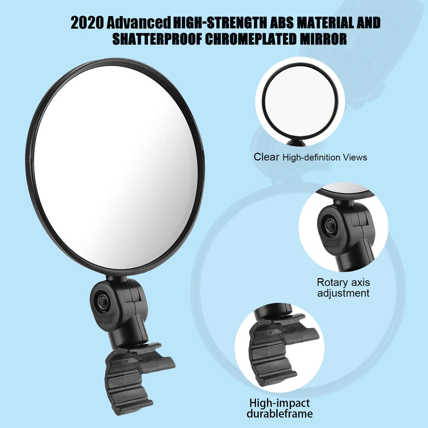 2Pcs Bike Mirror Rotaty round MTB Road Handlebar Bicycle Rear View Glass Cycling