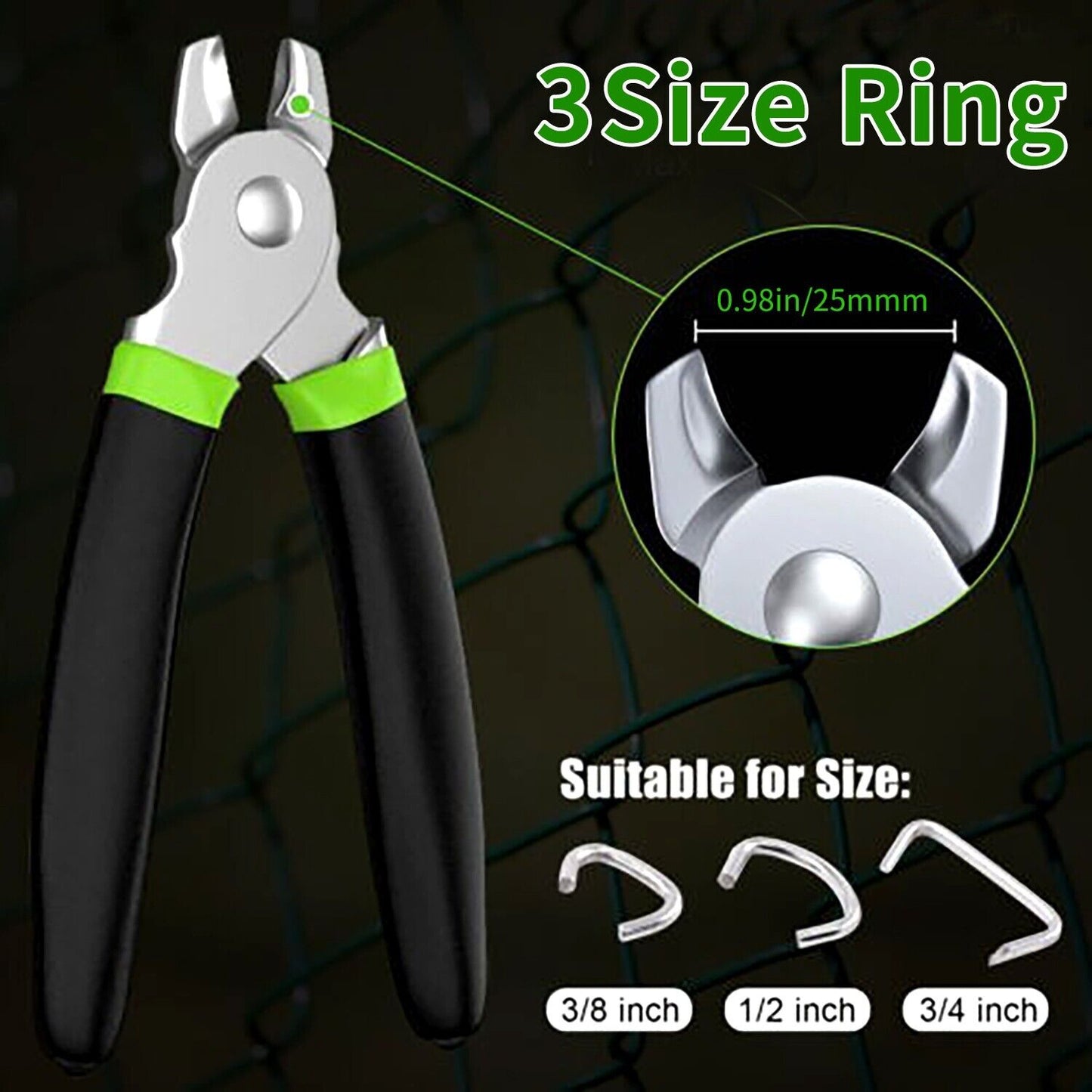 Straight Hog Ring Pliers 240PCS 3/4 1/2 3/8 Inch Rings Kit Upholstery Seat Cover