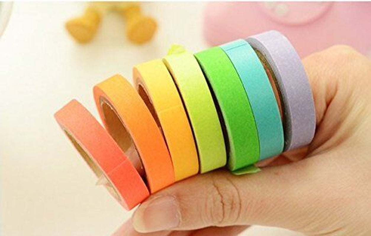10 Rainbow Writable Washi Tape Set - Paper Masking Sticky Adhesive Craft Tape