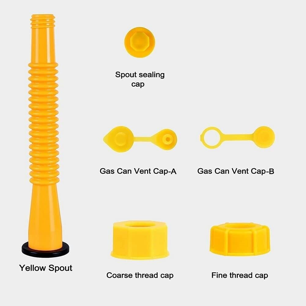 Gas Can Spout Replacement Kit - No Spill Nozzle, Flexible Fuel Spout, Vent Caps & Durable Gasket for 1/2/5/10 Gallon Plastic Gas Cans – Easy Install