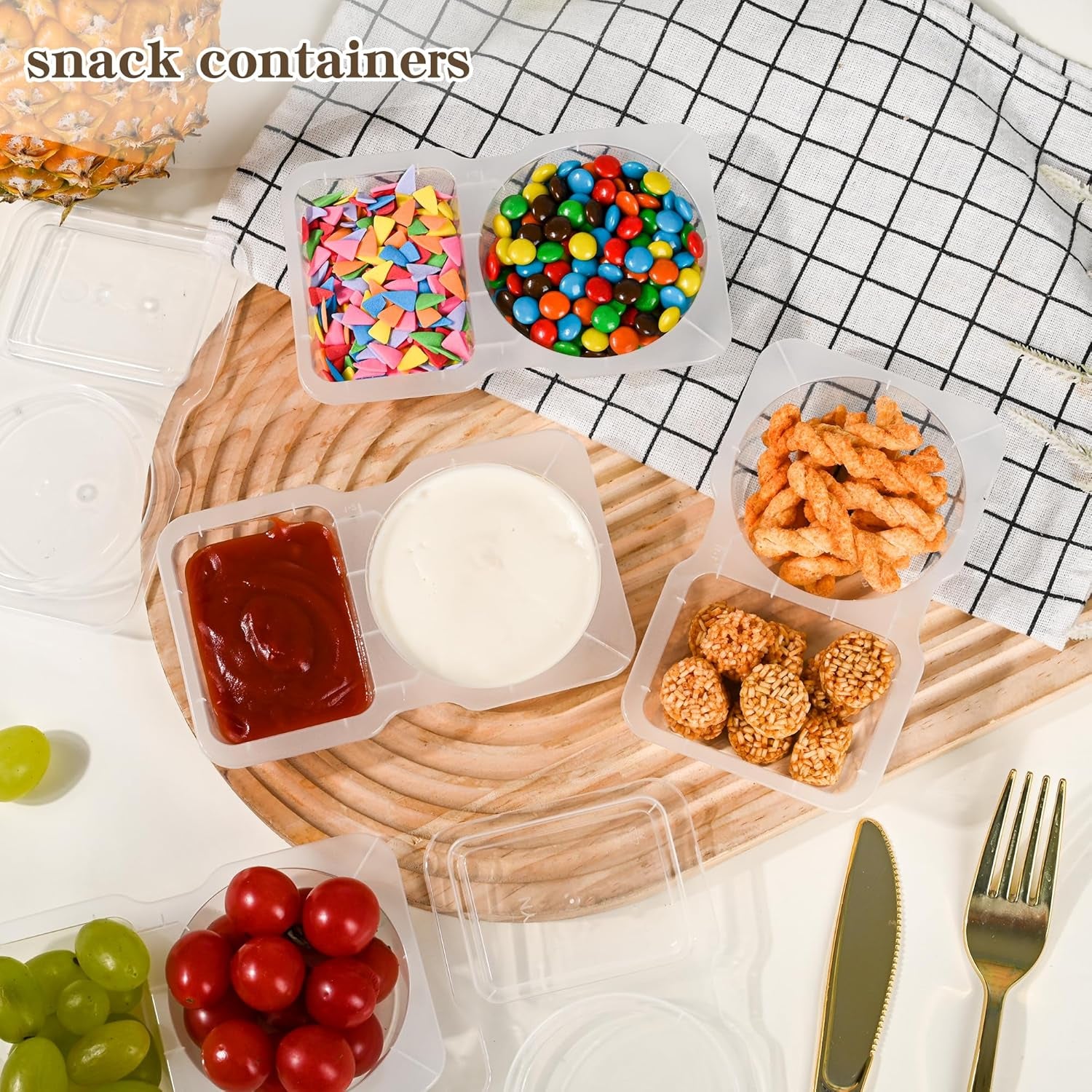 20 Sets Reusable Snack Containers 2 Compartment Condiment Container with Lids Sn
