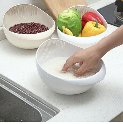 Multi Use Rice Washing Vegetable Fruit Strainer White Bowl Rice Washer