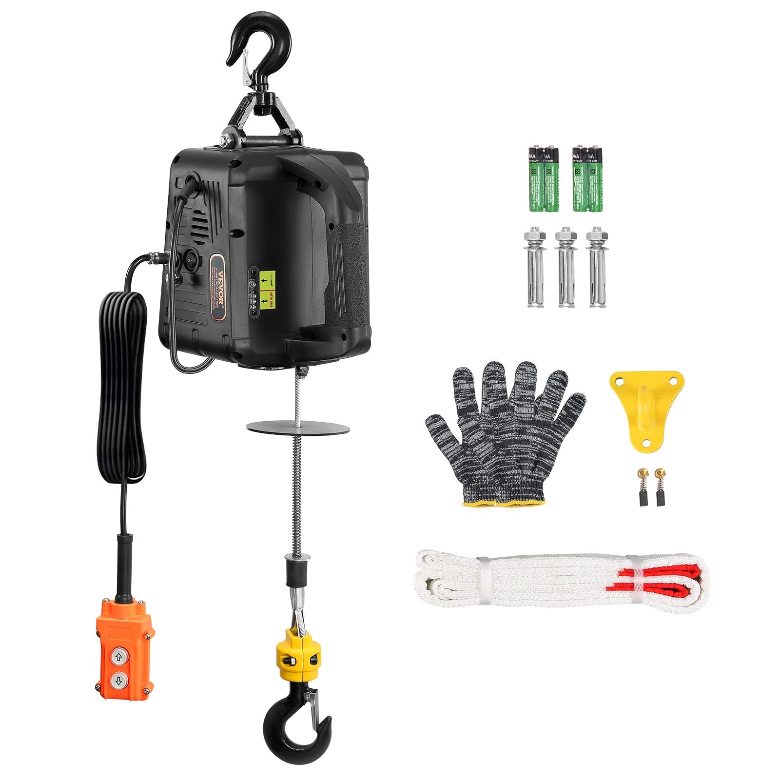 Portable Electric Hoist Winch Crane 1500W - 1100 lbs Capacity, 200ft Wireless & 19ft Wired Remote, Aerospace-Grade Steel Cable, High-Speed Lifting