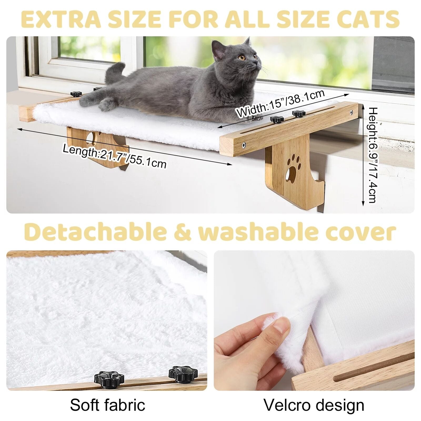 Cat Window Perch Hammock - Adjustable Large Cat Bed for Window Sills, Sturdy 40lbs Support, No Suction Cups, Easy Assembly, Ideal Sunbathing Spot