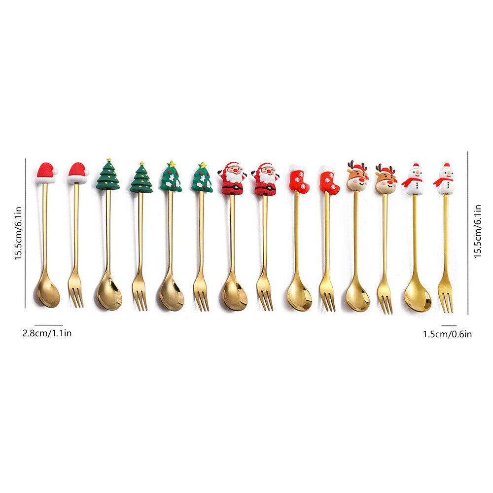 Christmas Themed Cutlery Set 6PCS Christmas Gift Glod Spoon Fork Set Elk Christmas Tree