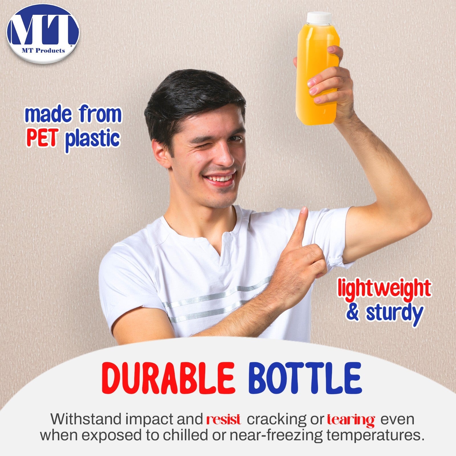 MT Products Empty Clear PET Plastic Juice Bottles with Caps 16 Oz - Pack of 12