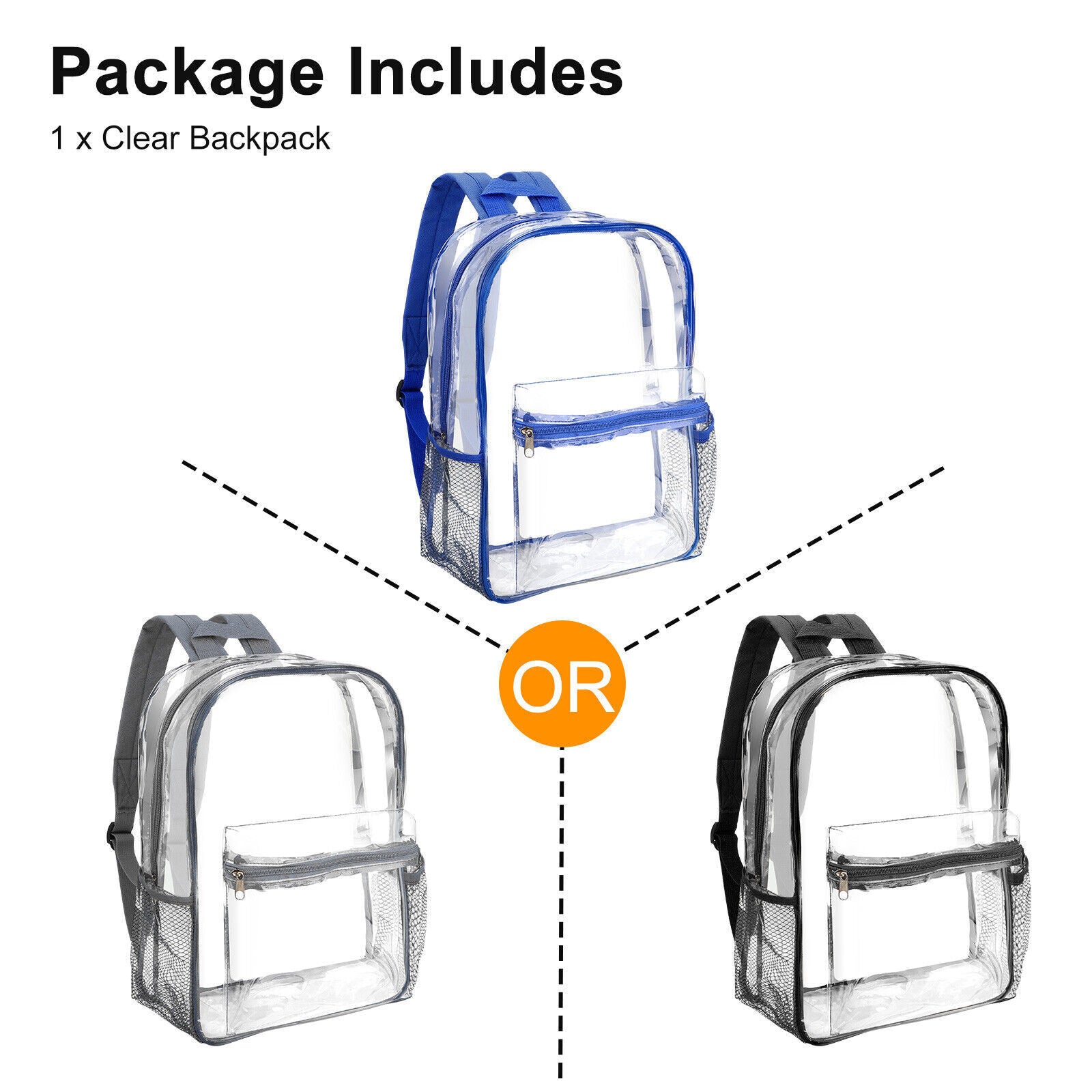 Heavy Duty Clear Backpack Waterproof Transparent Sling Bag See through Book-Bag
